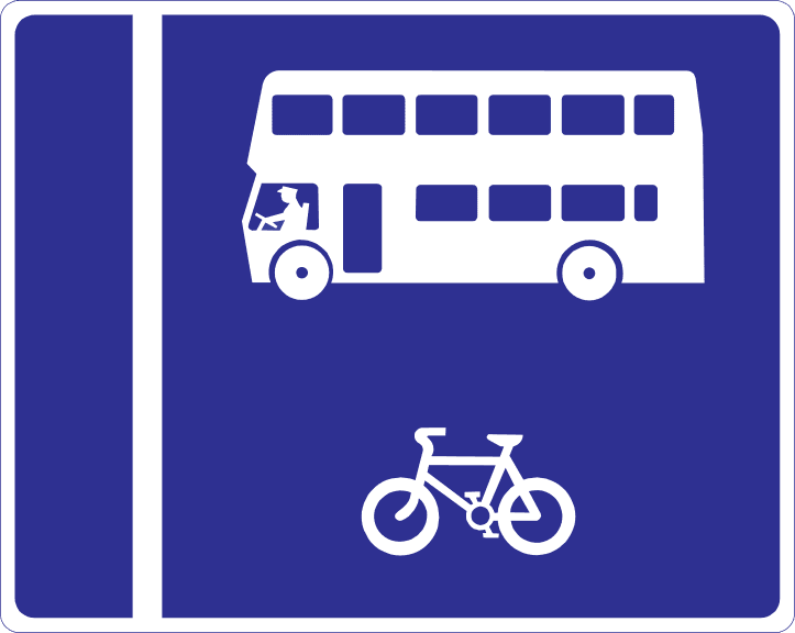 Blue bus and cycle lane road-sign practice image